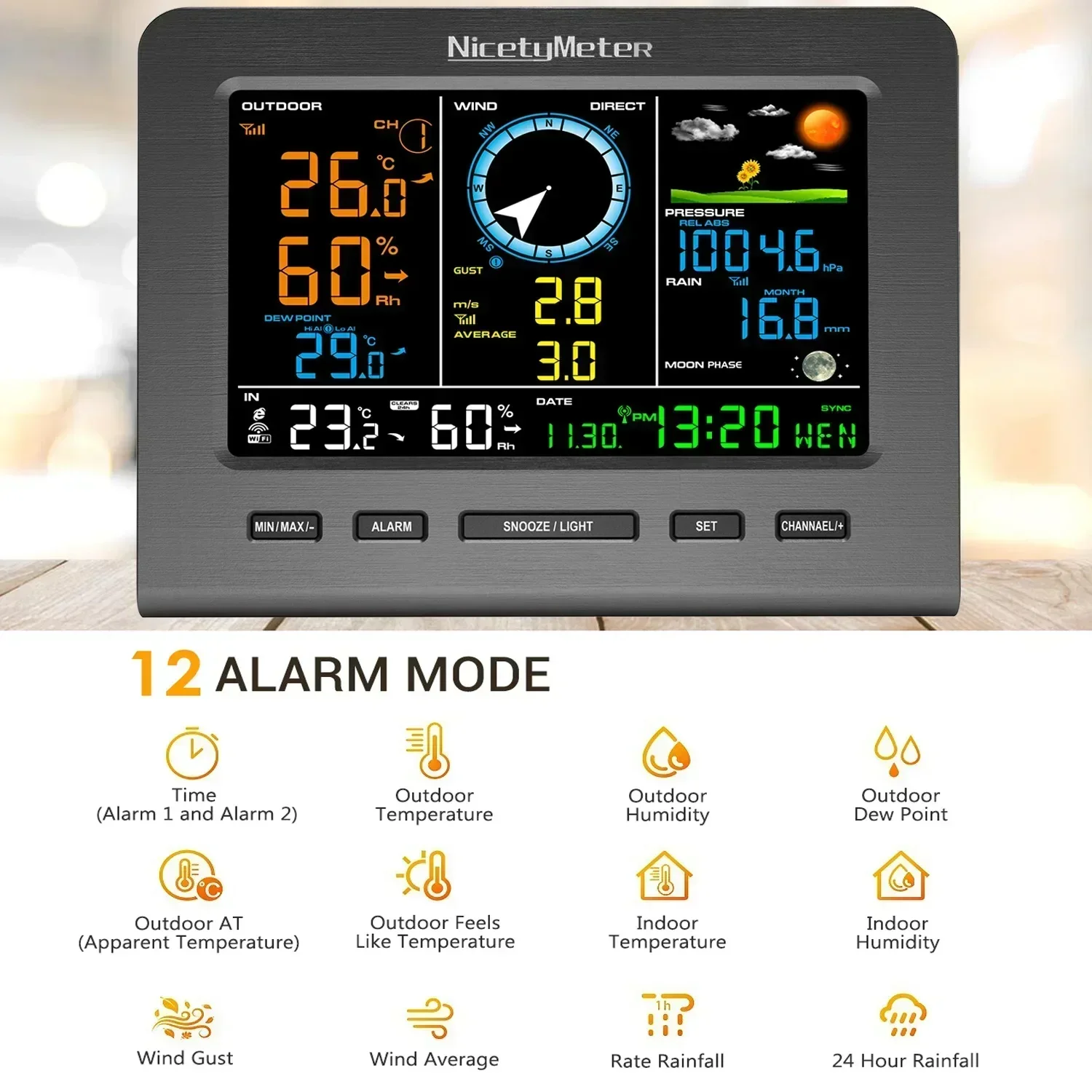 Zegar stacji pogodowej LCD Anemometr bezprzewodowy Dwufunkcyjny czujnik wiatru Kierunek prędkości wiatru Higrometr temperatury zimnego domu