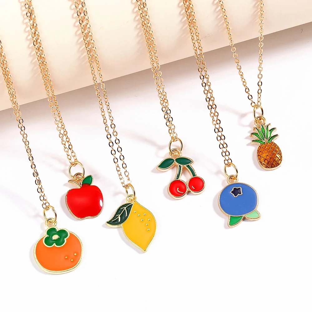 10Pcs/Set Lovely Enamel Cherry Watermelon Peach Strawberry Pineapple Fruit Pendant Charm for Women\'s Earrings DIY Jewelry Making