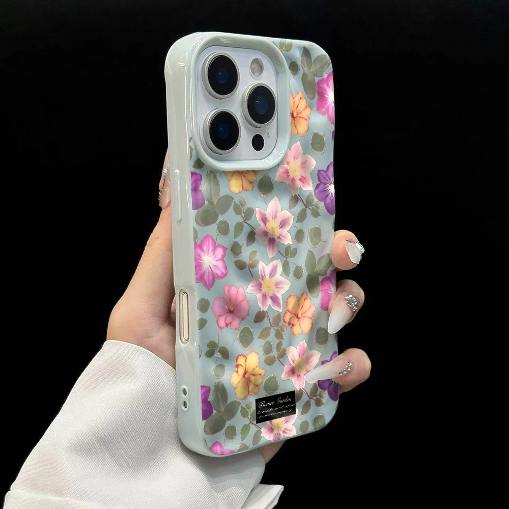 Frühlings-Klematis-Blumen Handyhülle für iPhone 17 16 15 14 13 12 11 Pro Max 14 15 Plus 17 Air Falten-Wellen Weiche Silikonhülle – Detail 10