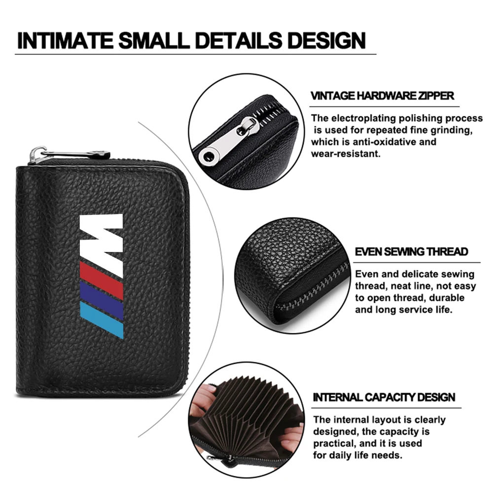 Car Logo Accessories Multi-functional Card Holder Leather Wallet Zipper Storage Bag For BMW M F10 F30 F20 E46 E91 Performance X1