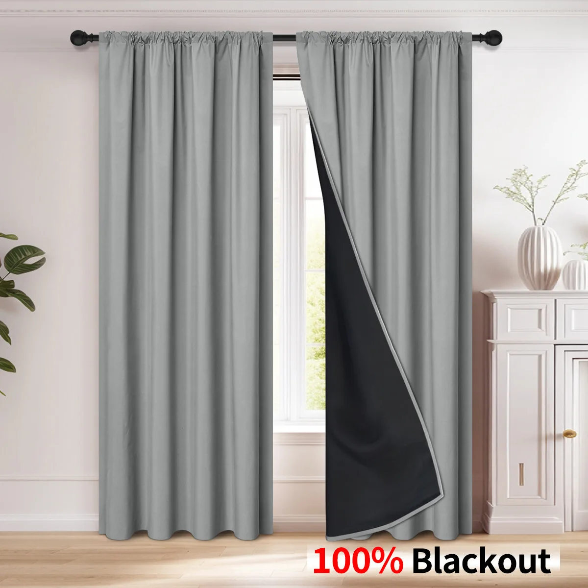 One Piece Rod Pocket Full Blackout Curtains Living Room Sun Protection Thermal Insulated Energy Saving UV Block 100cmx200cm