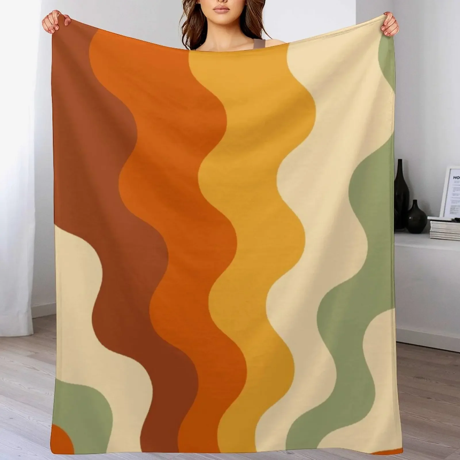

Retro Rays Groovy 1970s Olive Rust Yellow Orange Beige Throw Blanket Plaid on the sofa Cute Shaggy Nap Blankets