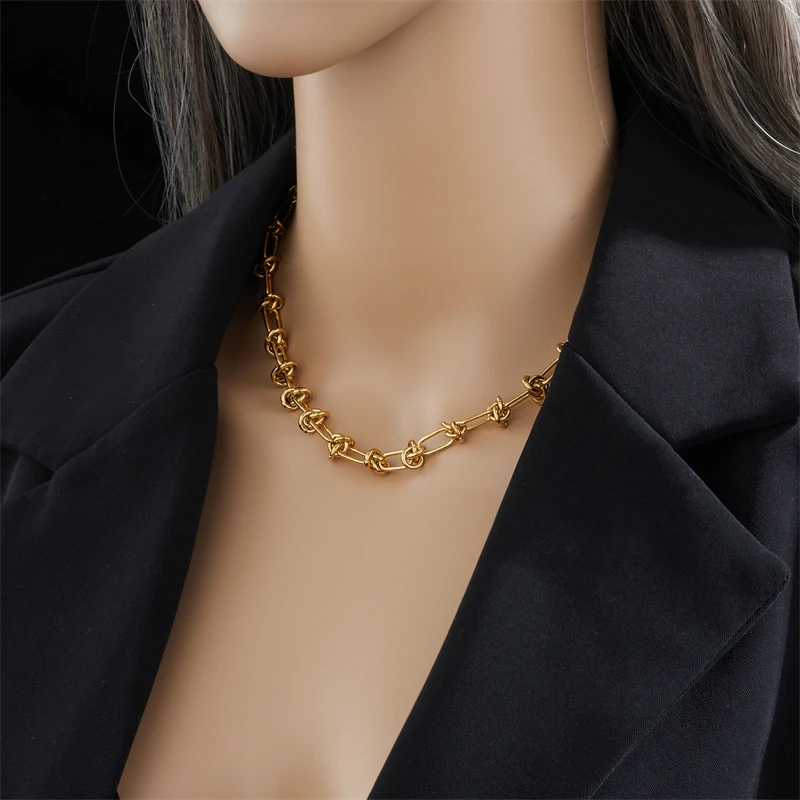 DIEYURO 316L Stainless Steel Vintage Gold Color Necklace For Women High Quality Rust Proof Link Chain Fashion Girls Party Gift