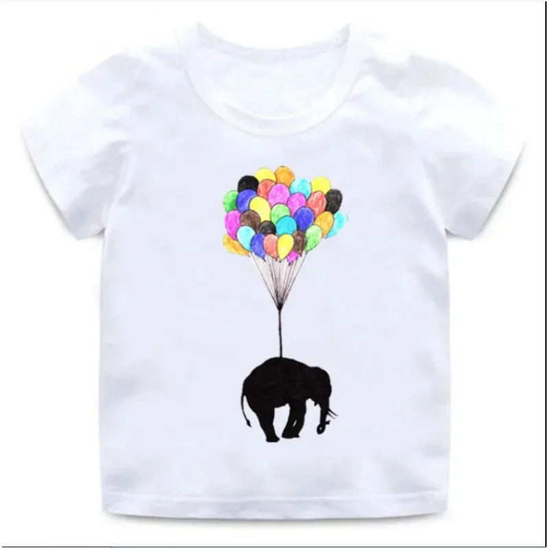 Camiseta con estampado de elefante para niños y niñas, camiseta suave con cuello redondo, Tops de verano