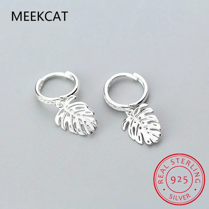 트렌디한 몬스테라 잎 열대 식물 지르콘 후프 귀걸이, 매력적인 925 스털링 실버 고급 주얼리, 여성용 2 가지 색상