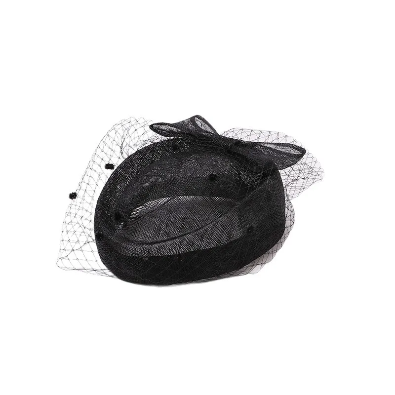 

High End Sinamay Fascinator Hat Headpiece Women French Summer Wedding Cocktail Party Sinamay Fedoras Ladies Face Veil Beret Cap