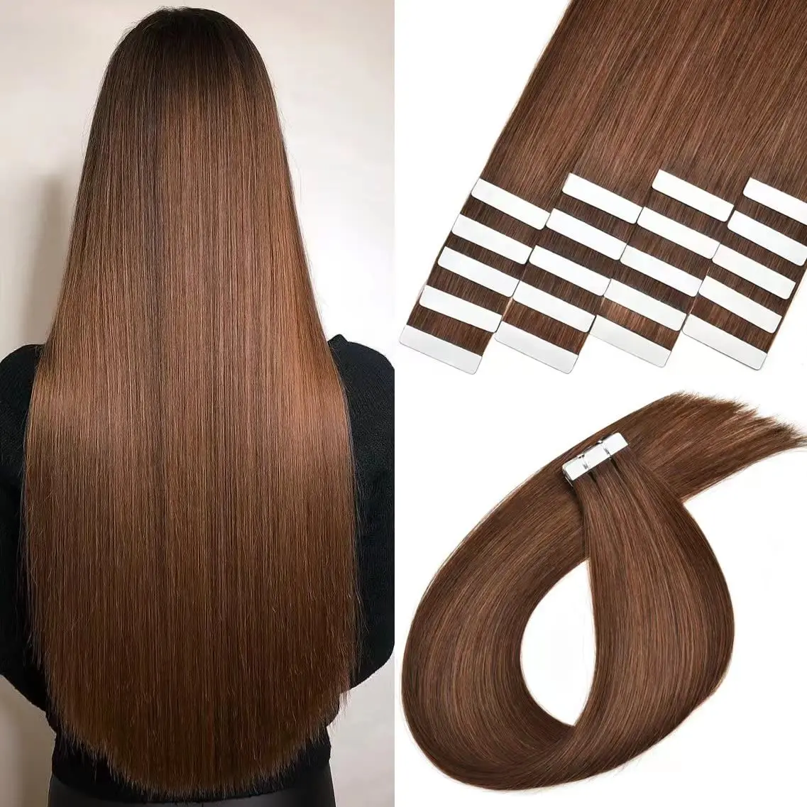 Tape In Straight Human Hair Extensions Brazilian Hair Adhesive Extensions Skin Weft Black Brown 100% Real Human Hair for Women