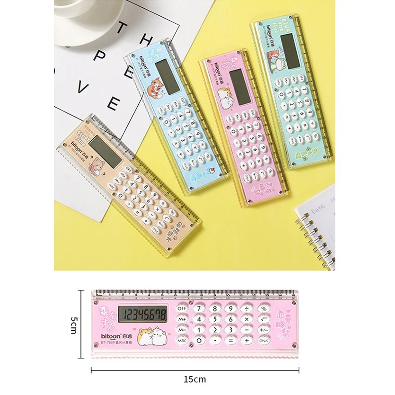 Kawaii Cartoon Multifunctional Ruler Calculator Set Mathematical Calculation Math Measuring Rulers Students Office Stationery