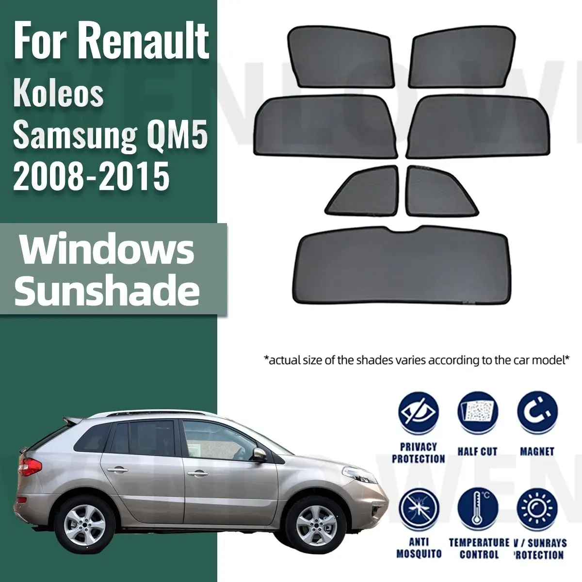 

Для Renault Koleos Samsung QM5 2008-2015 Магнитный автомобильный солнцезащитный козырек, передняя лобовое стекло, рамка, занавеска на заднее боковое окно, солнцезащитный козырек