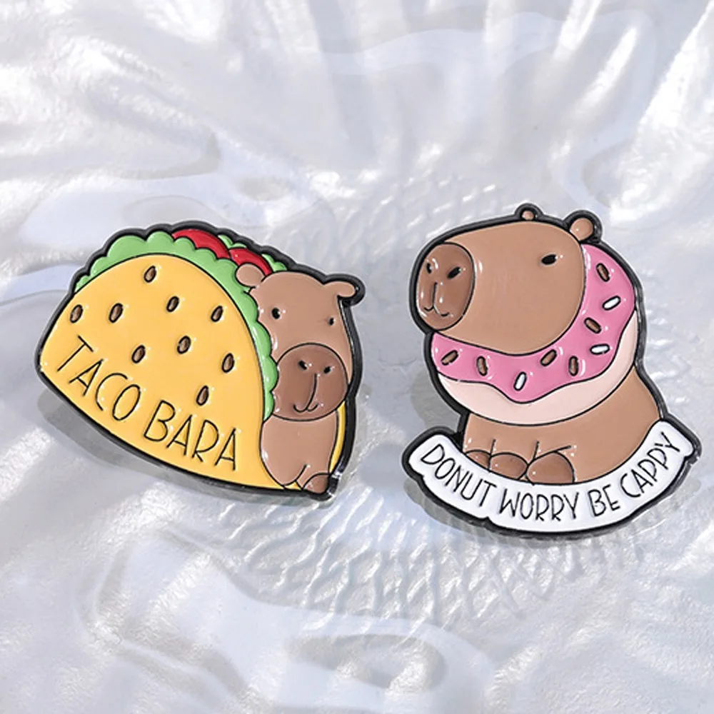 Jeans Coffee Capybara Brooch Metal Taco Cartoon Pin Brooch Cartoon Cute Capybara Alloy Badge Clothing Accessories