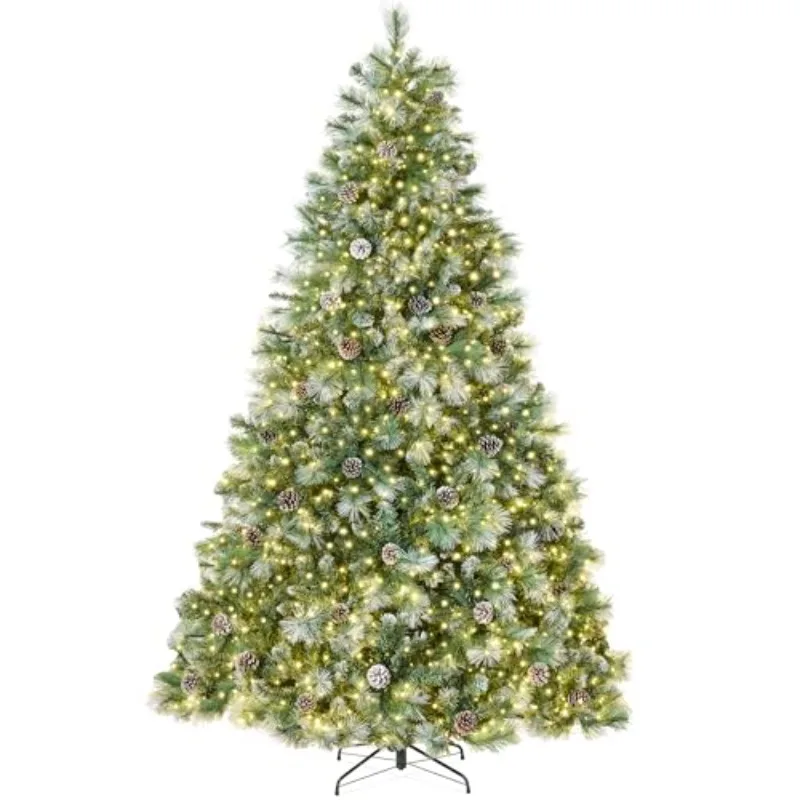 7.5ft Pre-Lit Scotch Pine Christmas Tree, Premium Frosted Pre-Decorated Artificial Holiday Decor w/ 1,320 Branch Tips