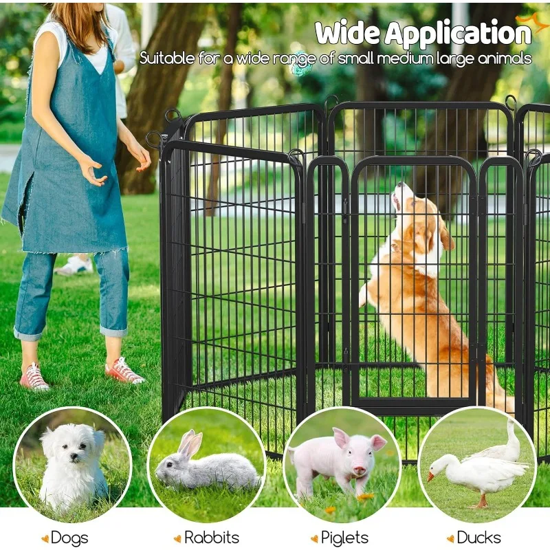 Topeakmart Dog Playpen, Heavy Duty Dog Fence Outdoor Metal Indoor Pet Puppy Exercise Pen Barrier Kennel with Door