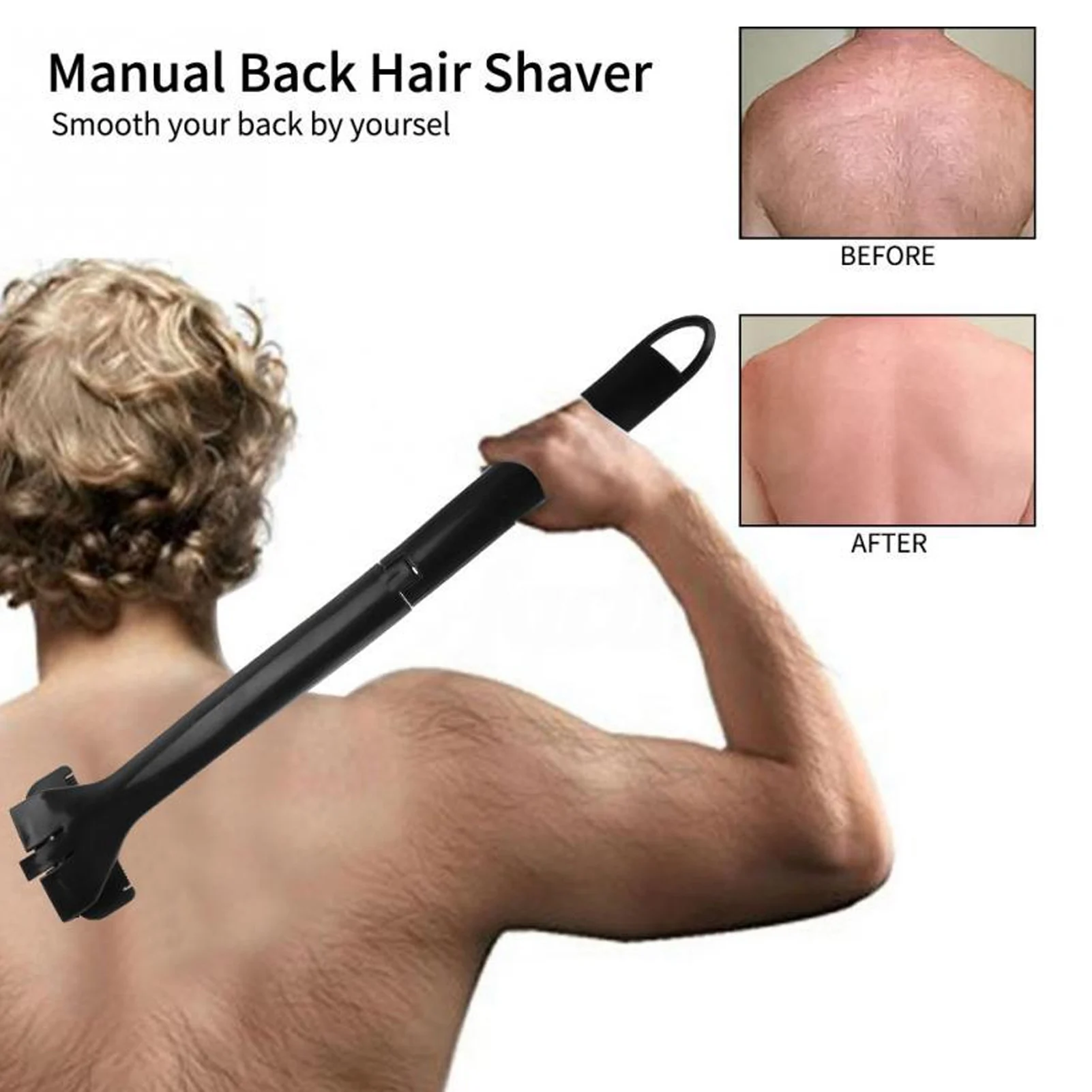 Foldable Back Trimmer Manual Back Hair Trimmer Back Trimmer Long Handle Foldable Comfy Back Cleaning Manual Back Trimmer for Men