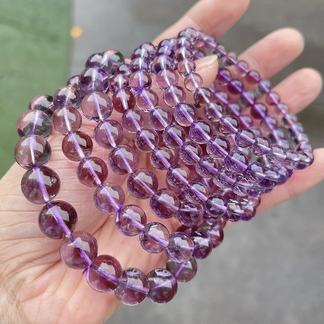 JD 7A Natural Brazilian Ice Amethyst Bead Bracelets Women Light Purple Energy Crystal Stone Strand Bracelet Reiki Healing Gifts