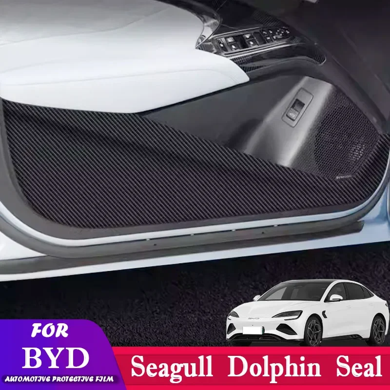 

for BYD Seagull Dolphin Seal 2023 2024 4PCS Carbon fiber texture Door Door Anti-dirty Anti-kick Pad Cover Sticker Accessories