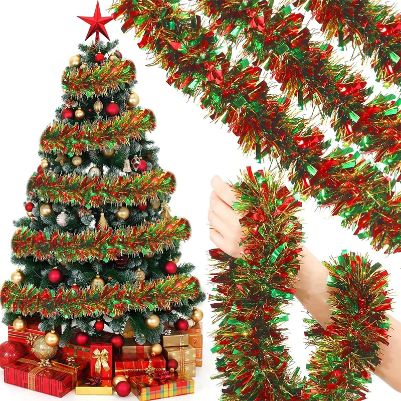 

2M Gold Red Green Wreath Christmas Metal Wire Wreath Christmas Tree Hanging Wreath Decoration Stair Railing Banner Home Decor