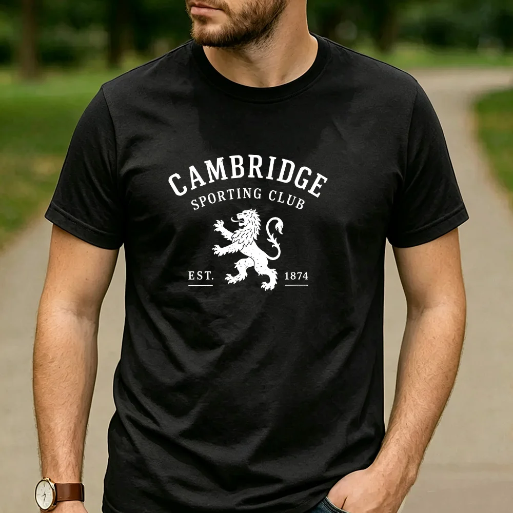 Cambridge Sporting Club Lion Est 1874 Graphic T Shirt Unisex Crew Neck Short Sleeve Sports Fan Holiday Gift Tee