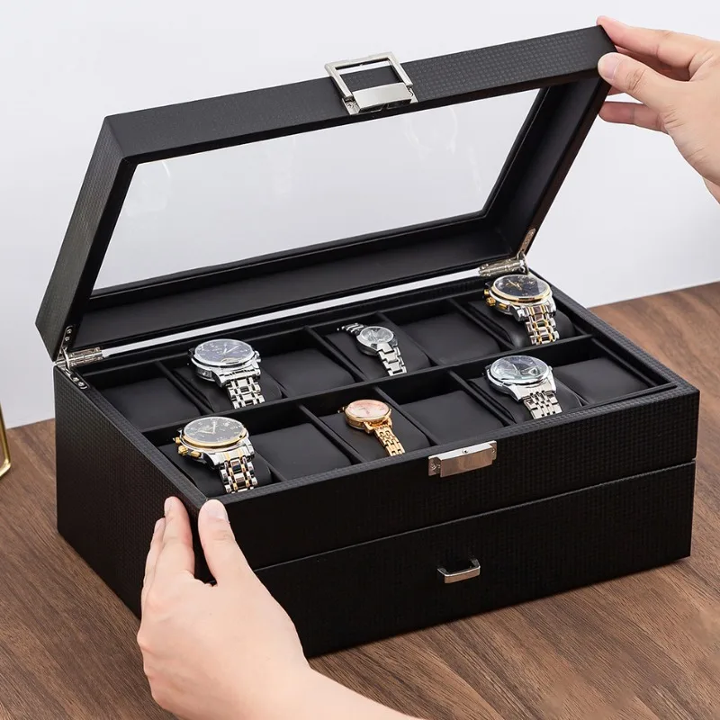 Leather Watch Box Large Retro Watches Storage Boxes Transparent Glass Jewelry Bracelet Display Case Necklaces Organizer Supplies