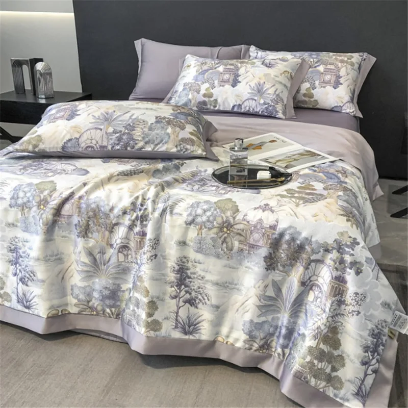 Bild 5: 2026 Sommerdecke Weiche Polyester-Decke Einzelbett Kühle Eisseide Klimatisierte Bettdecke Seidig Glatt Wald-Patchwork 150*200cm
