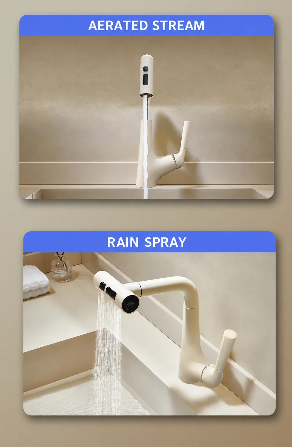 Pull Out Bathroom Sink Faucet Height Adjustable 360 Swivel Hot Cold Basin Mixer Tap Upward Jet Single Handle Rustproof