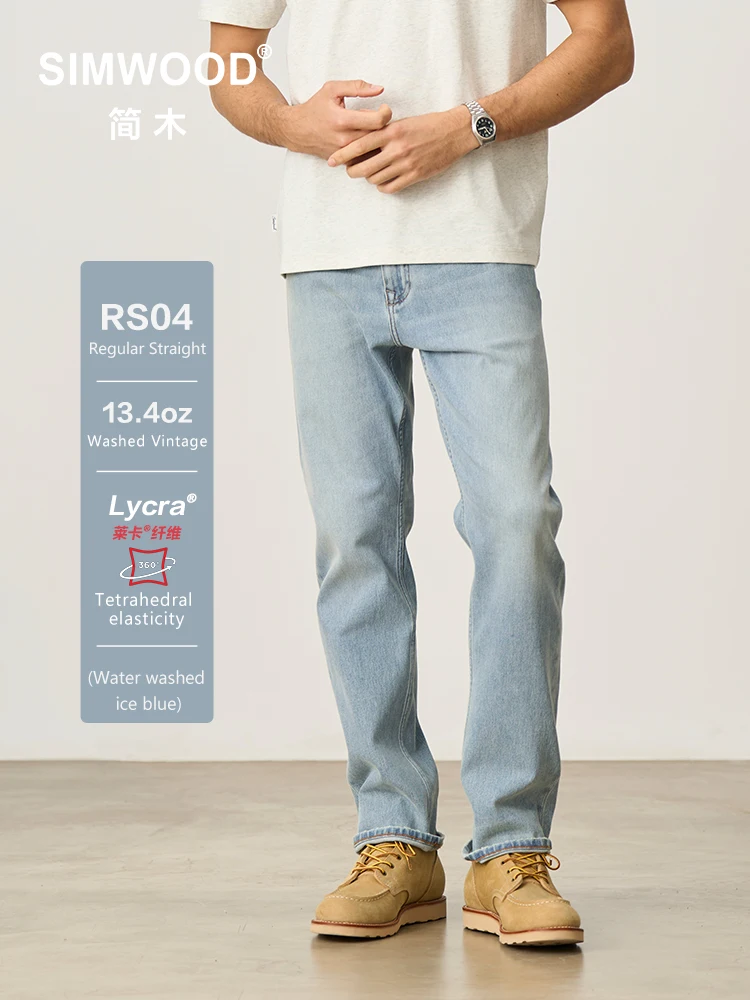 

SIMWOOD Washed Vintage Plus Size Denim Trousers 13.4oz Elastic Fabric 2025 Autumn New Comfortable Jeans Men