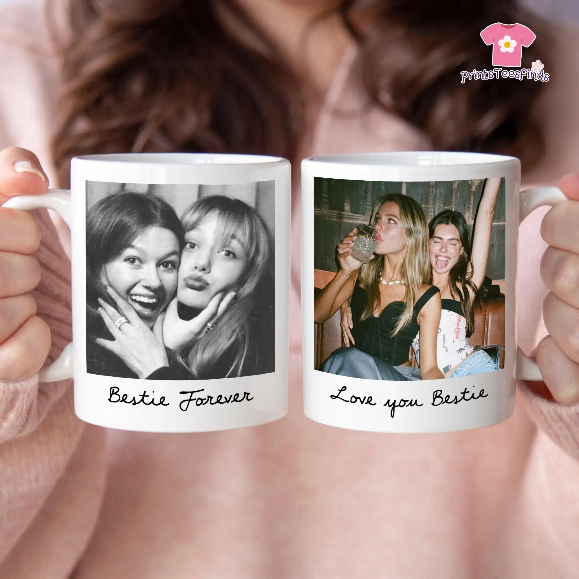 2 PCS Personalized Besties Photo Mug Personalized Birthday Gift for BFF, Custom Photo Mug for Friendship Gift, Best Friend Mug