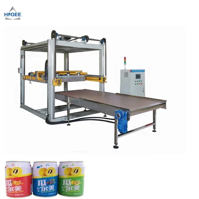 Depalletizer for sardine canned fish with can sealing machine automatic cold glue labeling machine