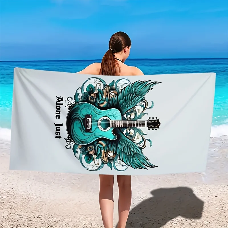 Guitar Art of Soaring Wings polyester microfiber beach towel is highly absorbent, suitable for swimming and beach outings