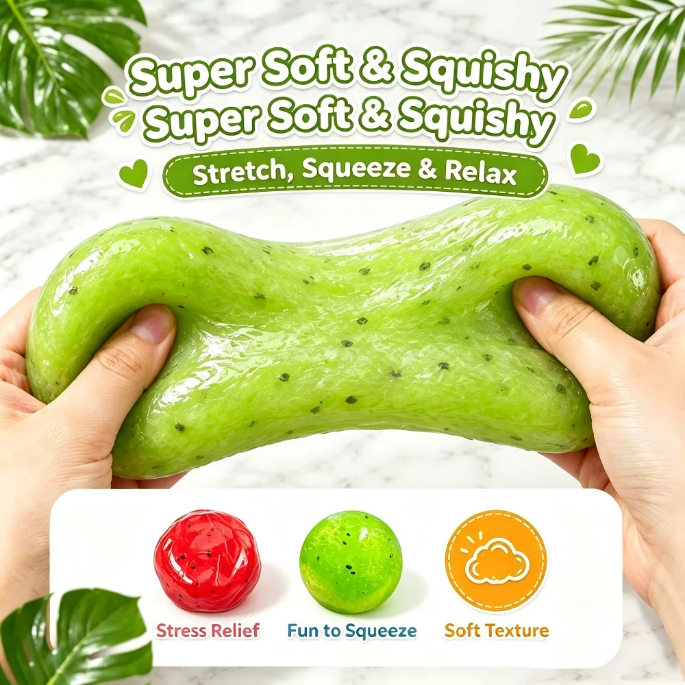 Kiwi & Watermelon Smoothie Slime Squishy Stress Relief Toy, Non-Toxic Squeezable Sensory Decompression Gift for Anxiety Relief