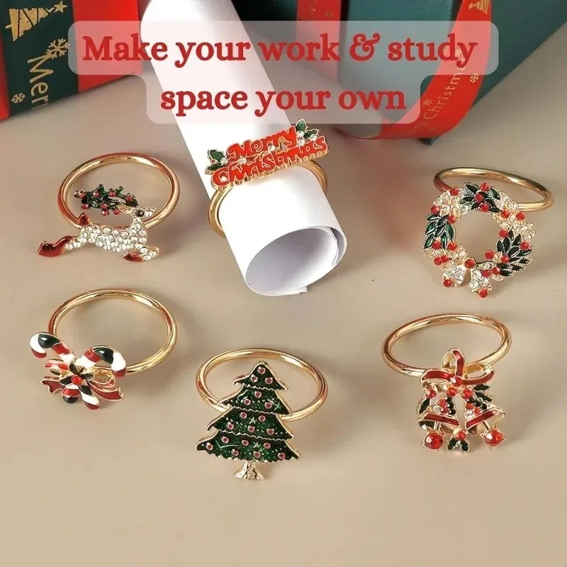 Christmas Napkin Ring with Snowflakes and Bells, Holiday Table Decor, Hotel Christmas Napkin Holder for Party Setup