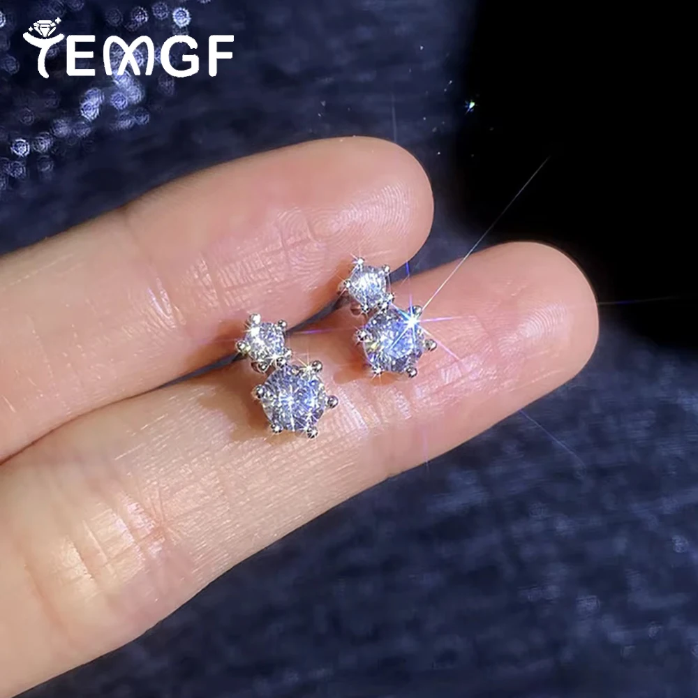 TEMGF Moissanite Ear Studs S925 Sterling Silver Earring for Women Girls Classic Simple Fine Jewelry GRA Certification 1.2CT/Pair