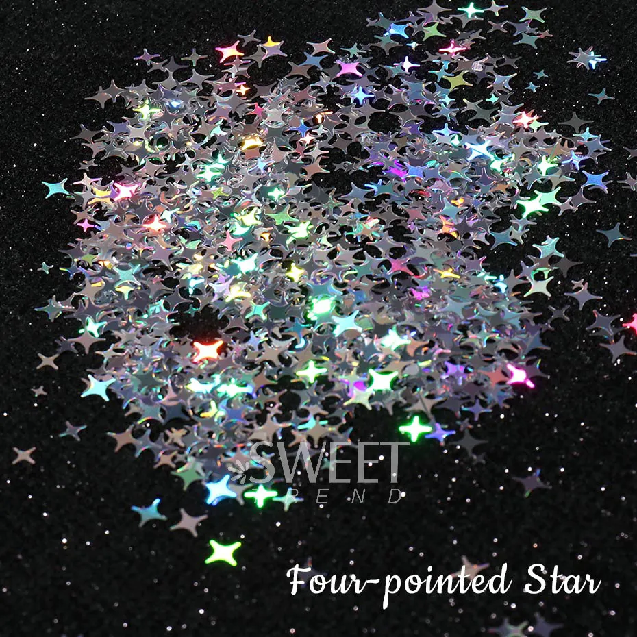 Holographic Star Four-pointed Star Nail Paillettes Sparkly Laser Design Sequin Charm Glitter Flake Shinning Manicure Decor Slice