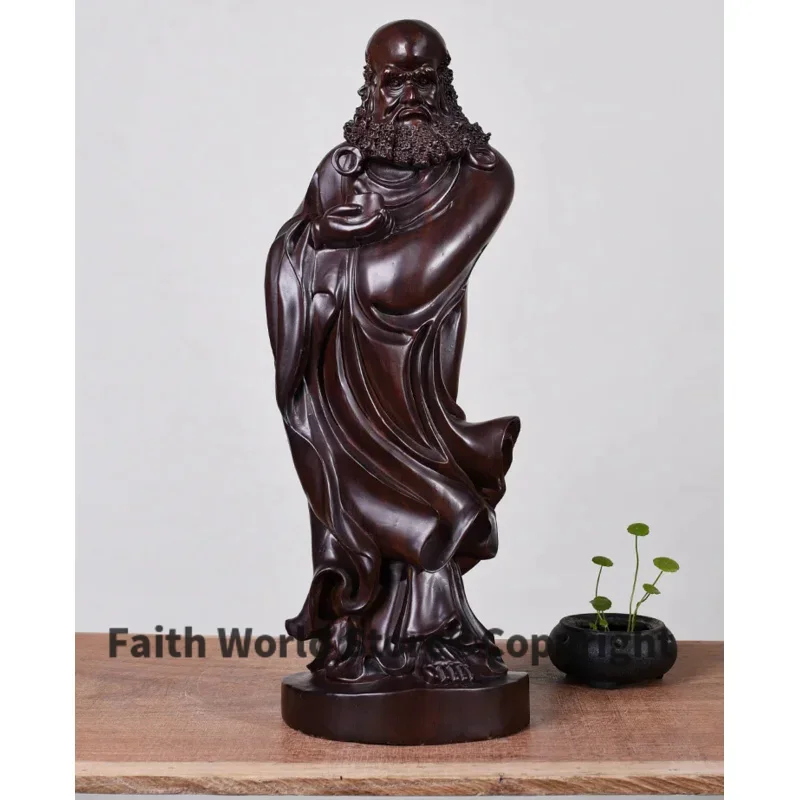 45CM Large GOOD-HOME Temple Spiritual protection Bless family # African ebony wood Bodhidharma Buddha carving ART statue