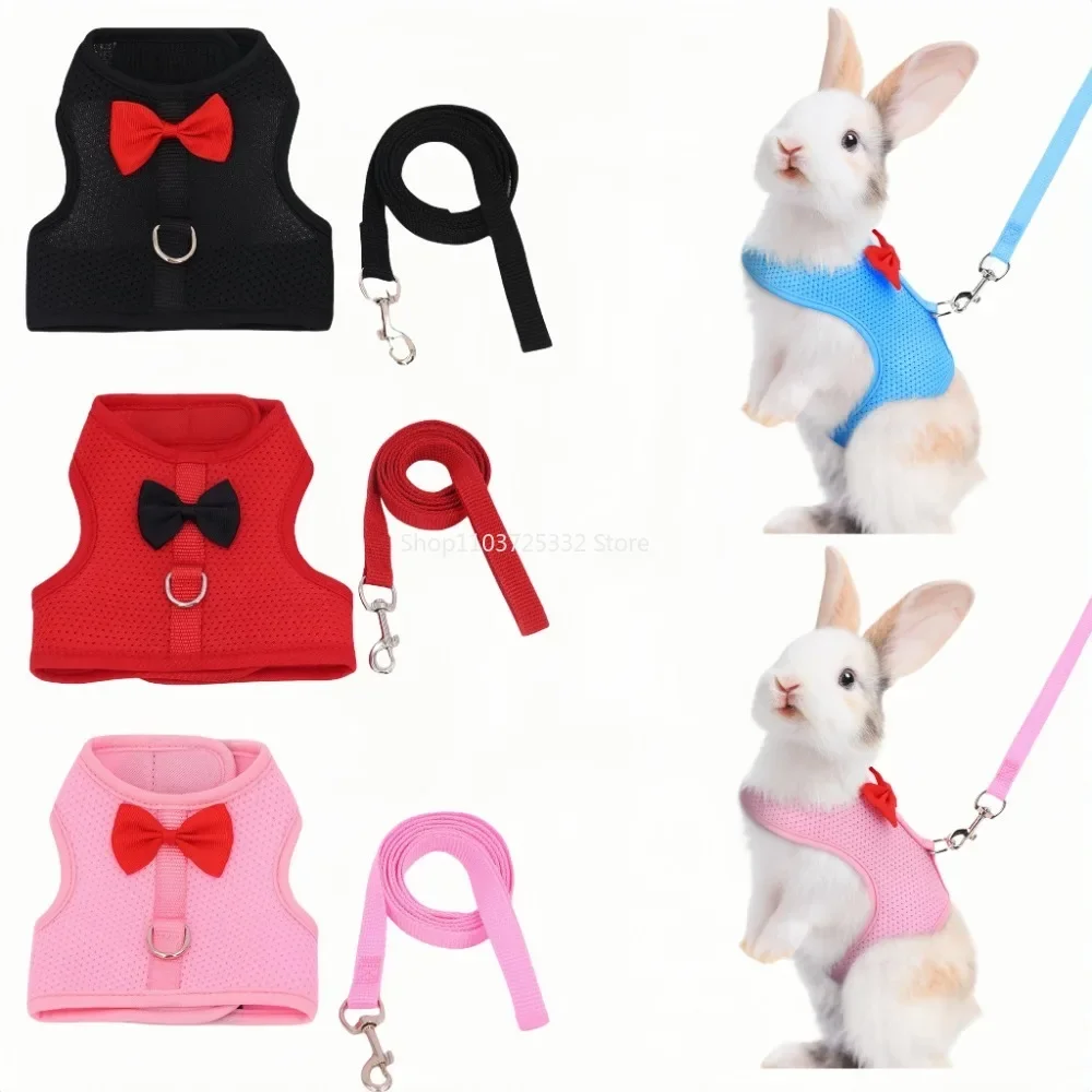 Cute Bow Rabbit Harness Soft Mesh Small Pet No Pull Comfort Padded Vest for Bunny Guinea Pigs Squirrels and Other Small Animal