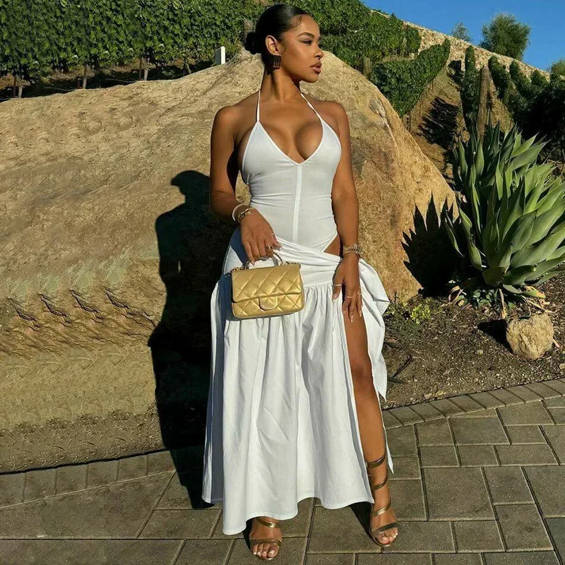 Tossy-Female V-Neck Pleated Jumpsuit, Sexy Outfits, Lace-Up, High Waist Skirt Sets, White Bandage Outfits, 2 Piece Set, 2024