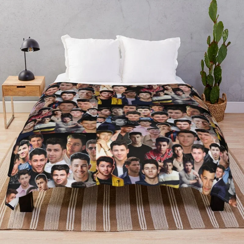 Nick Jonas Collage Blankets Flannel Spring/Autumn Super Warm Throw Blanket for Bedding Home Couch Camp Office