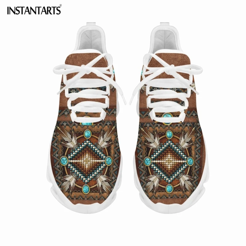 INSTANTARTS African Tribal Pattern Ladies Mesh Swing Sneakers Comfort Lace up Platform Shoes Lightweight Sport Shoes for Women