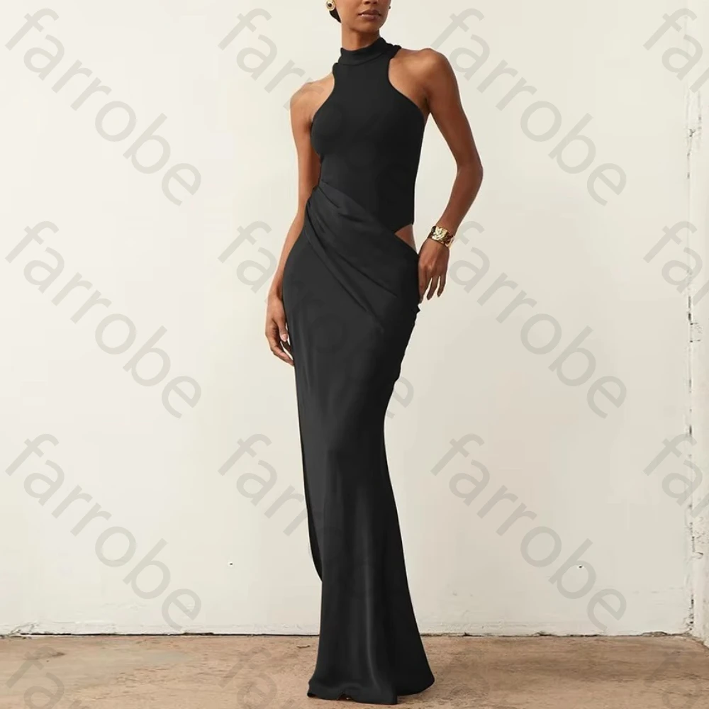 Elegant Patchwork Slim Hollow Out Evening Dresses Sexy Solid Color Sleeveless High Waist Folds Hip Party Maxi Dress Customized