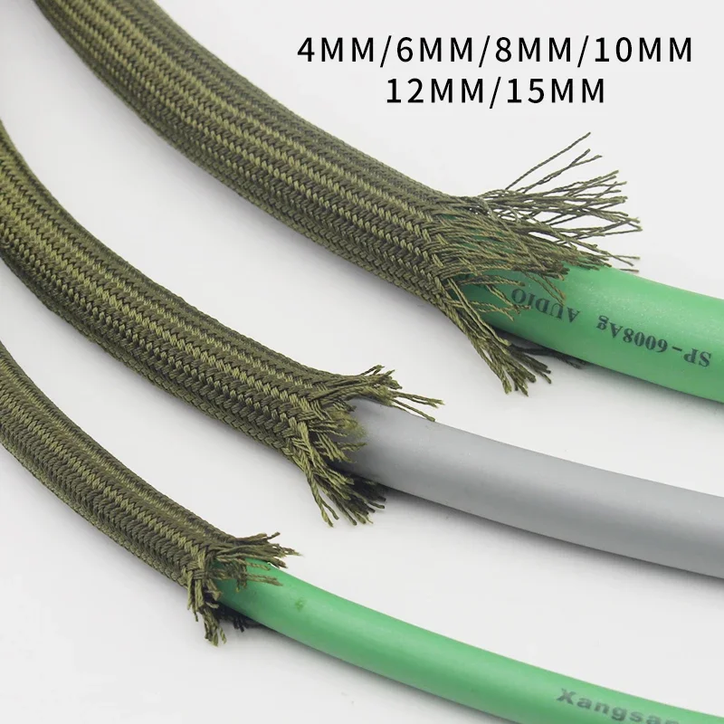 Quân Đội Xanh Cotton Cáp Âm Thanh Lưới Chống Sốc Lưới Âm Thanh HiFi Công Suất Tín Hiệu Dây Loa Dây Áo Ngực Sleeving Tấm Bảo Vệ