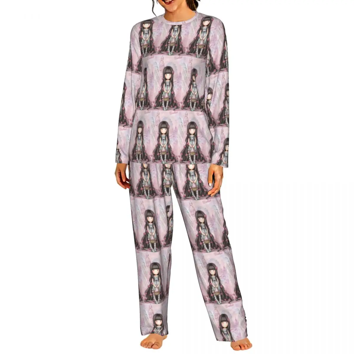 Camisones de manga larga con cuello redondo de la marca Gorjuss para niñas, ideales para dormir; camisetas de noche para mujer, conjunto de pijama suave con pantalones largos.