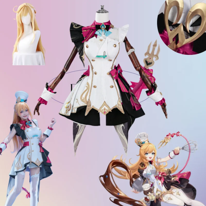 

Game Genshin Impact Escoffier Cosplay Costume Uniform Dress Wig Props Full Set Women Men Halloweeen Role Play Outfits