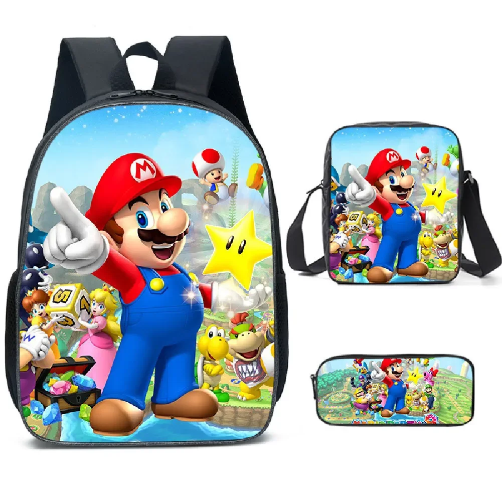 MINISO 3PC-Set 3D Movie Super Mario Brothers Mario Uczniowie szkół podstawowych i gimnazjów Tornister Chłopcy Dziewczynki Anime Kreskówka Mochila