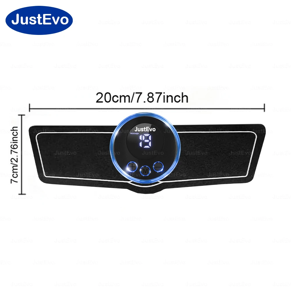 JustEvo Smart Body Relaxer, suitable for use on multiple areas including the neck, waist, and arms. Features 8 modes and 19 adju