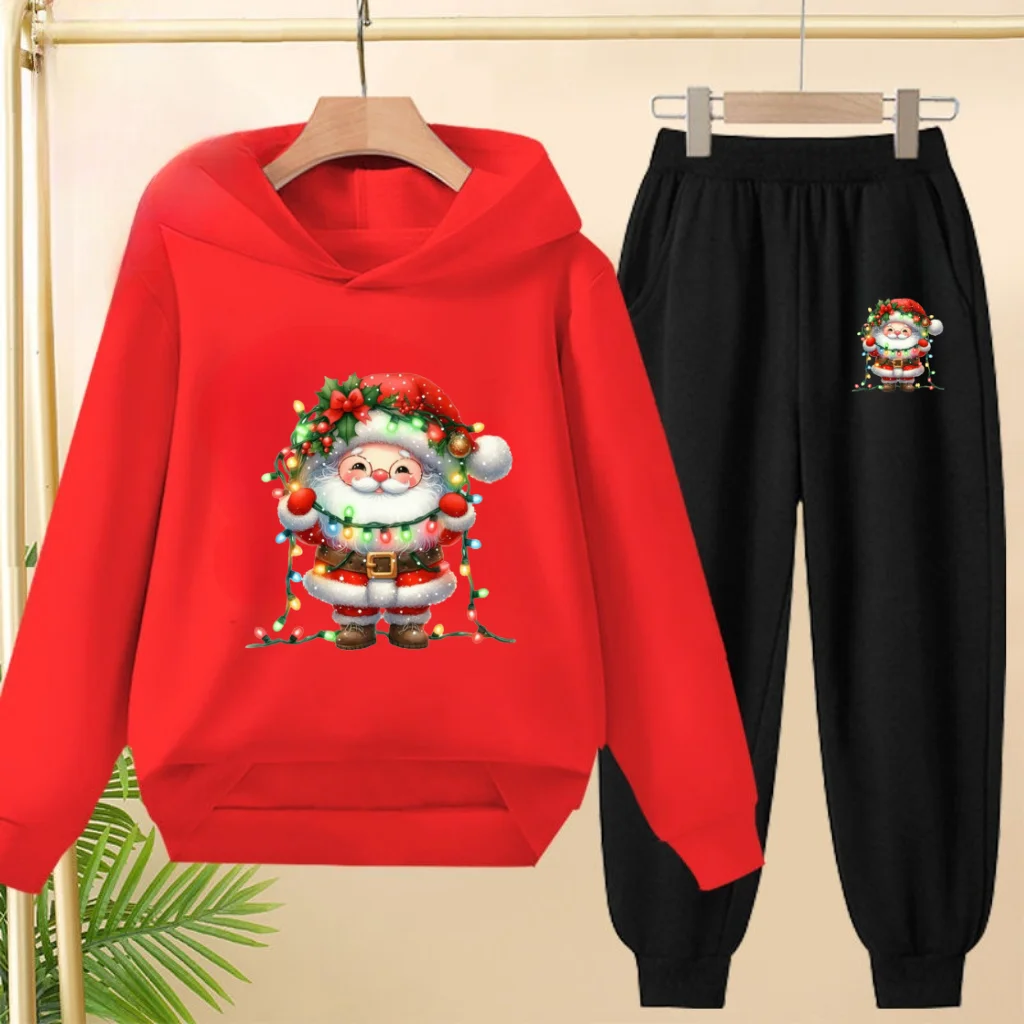 

Children's Hoodies Sweatshirts New Year Gift Santa Claus Clothing Girls Boy Pullover 3-12Yrs Casual Top+Pants Sports Classic Set