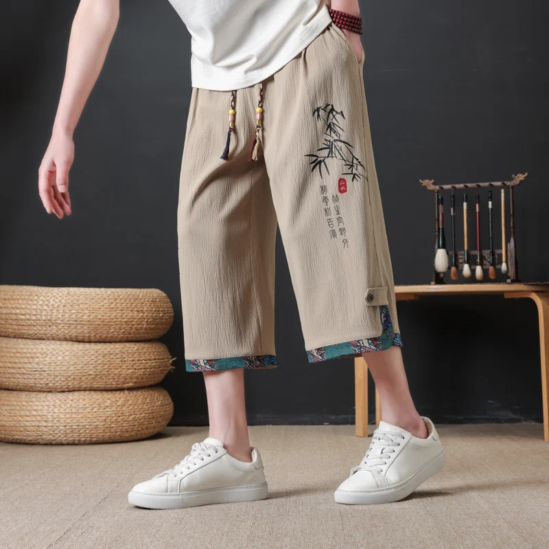 

New Chinese Style Loose Fit Summer Thin Casual Men's Seven-Foot Pants Trendy Brand Youth Sports Shorts Straight Leg Trousers