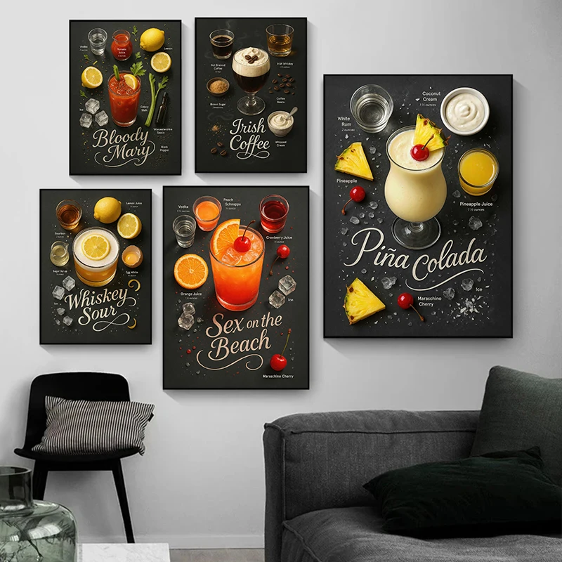 Modern Minimalist Cocktail Whisky Mojito Fashion Beverages Poster Canvas Paintings Wall Art Pictures Cafe Bar Club Home Decor