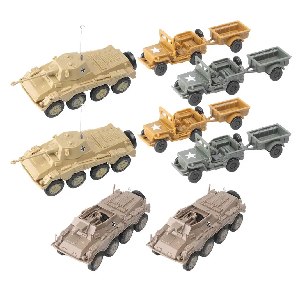 8Pcs Armoured Tank Trailer /72 Scale Model Kit Toy Playset Desk Decor