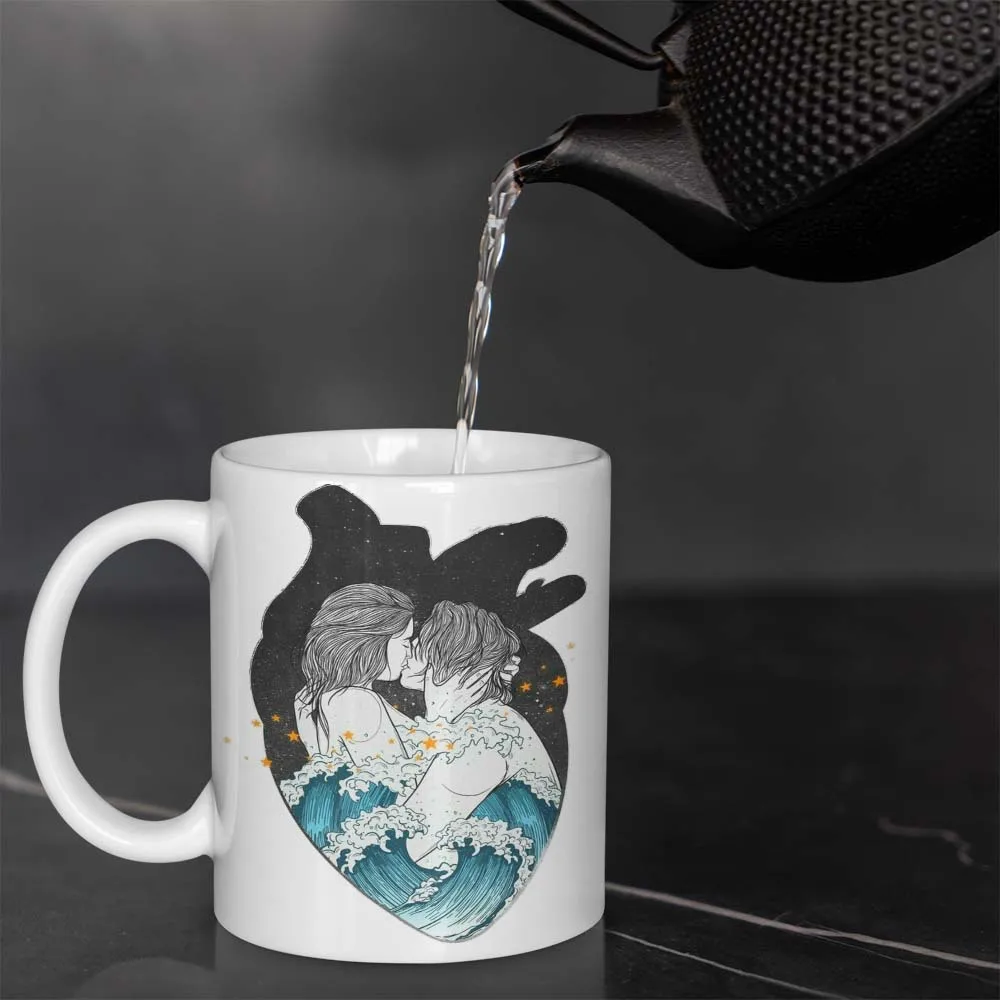 Romantic Heart Ceramic Mug - Unique Couple Design, Perfect Gift for Coffee and Tea Lovers, Novelty Present for Valentine's Day
