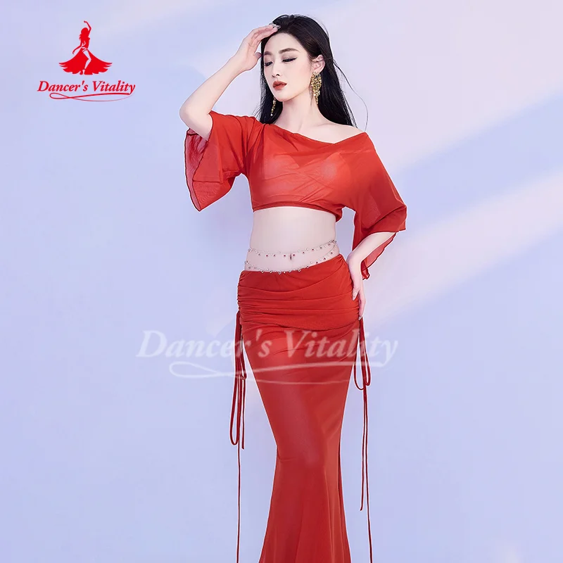 Costume da danza del ventre per donna Set in rete confortevole e traspirante Abbigliamento per pratica di danza del ventre orientale per adulti e ragazze