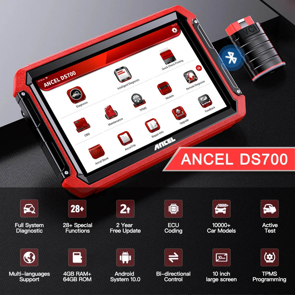 ANCEL DS700 OBD2 Diagnostic Tool Key Programming Tool 34+Reset Service Bi-Directional Test ECU Coding Scanner PK THINKTOOL PAD10